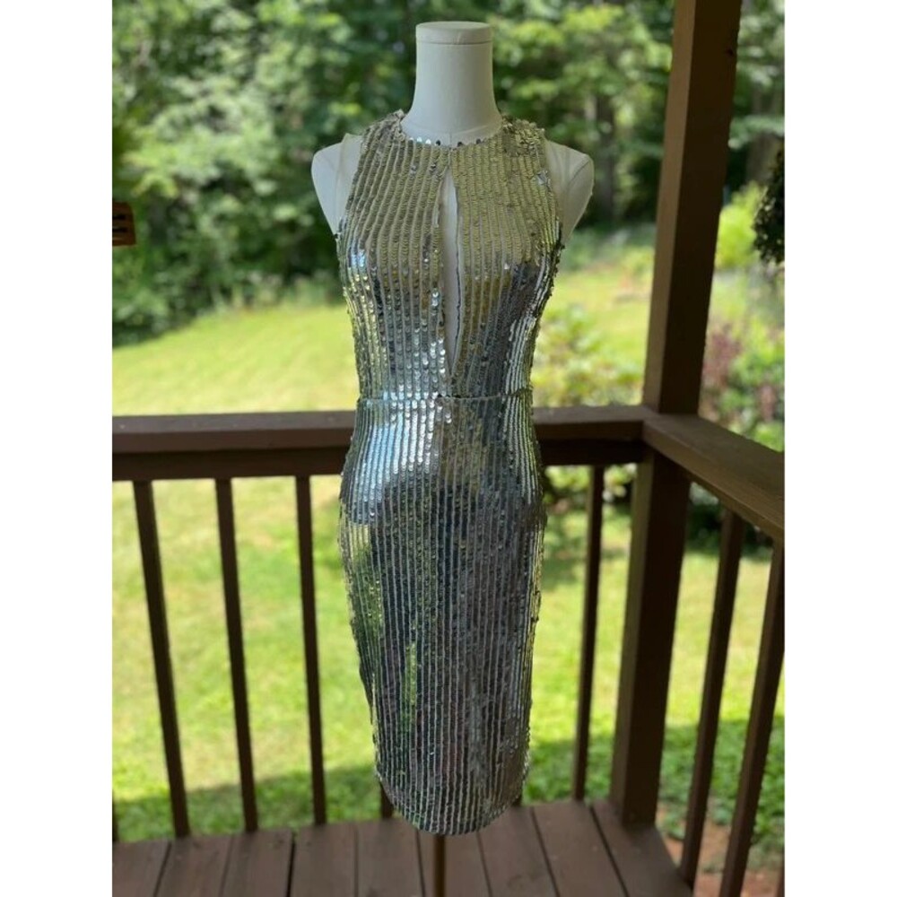 NWT Gianni Bini Alexis Silver Sequin Cocktail Dress XS MSRP $149